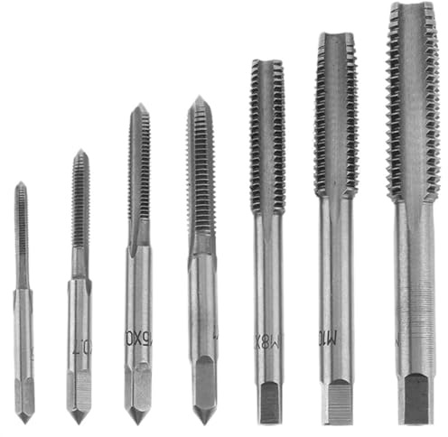 PFXNGMS Juego de 7 machos de roscar métricos, Brocas para Taladro, Herramientas manuales M3-M12, Juego de machos de roscar con Punta Espiral y terrajas para Metal, Madera y Plata