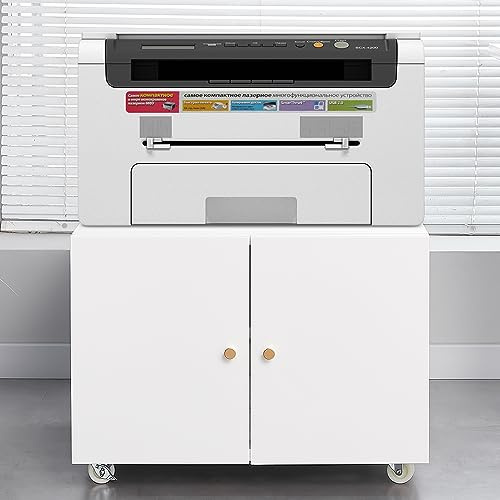 fullarrive Carro de impresora con cajón enrollable para almacenamiento móvil, armario, escritorio, oficina, 60 × 60 × 45 cm (blanco, 60 x 60 x 45)