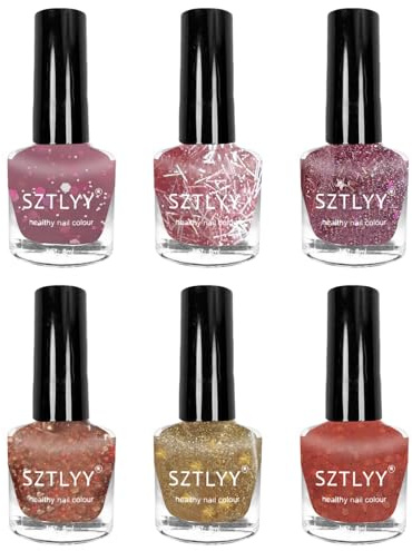 Kit De Esmalte De Uñas, 6 Colores Esmalte De Uñas Con Purpurina A Base De Aceite Es-malte De Uñas Transparente Normal Con Purpurina No Tóxicas, Base De Aceite Para Manicura Casera En Casa, 8ml