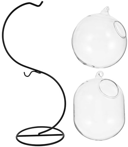 Homoyoyo Aquarium en Verre Multifonction Suspendu S-Type avec Support en Fer, Réservoir Délicat de 12 Cm et Pot Moyen pour Plantes Succulentes, Décoration Bureau et Maison, Adapté