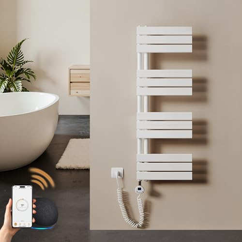 S'AFIELINA scaldasalviette Elettrico Bagno 1041×400mm Bianco, 400 W termoarredo Elettrico Bagno con WiFi e termostato, Timer 7×24 h, Protezione antigelo, LCD, Tubi Piatti Design scaldasalviette