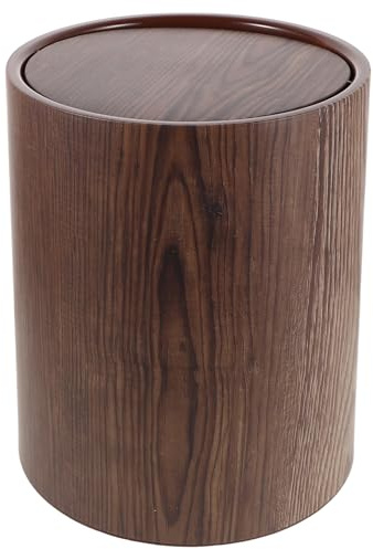 ERINGOGO Papelera Grande Tapa Abatible de Plástico PP Diseño Vintage de Madera Color Nogal Tamaño Mediano para Oficina Baño y Hogar Cubo de Basura Decorativo y Funcional