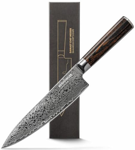 Reishunger Damast Chef Messer – Profi Chef Messer aus hochwertigem Damaststahl – Besonders lang & universell einsetzbar