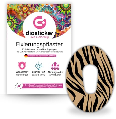 Diasticker | plåster för Dexcom G6-sensor (10 stycken, Tiger Mood) | vattentät – hudvänlig – andningsaktiv – starkt grepp | självhäftande fixeringsplåster, sensorfixering