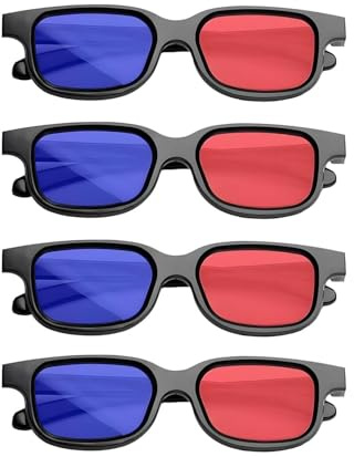 4 PCS Red and Blue 3D Glasses, DVD Game Glass Portable 3D Sunglasses Anti-Fog and Anti-Scratch Lenses Simple Design for Light Shows Holiday Parties Home Cinema Theater TV Game Dimensional Movie