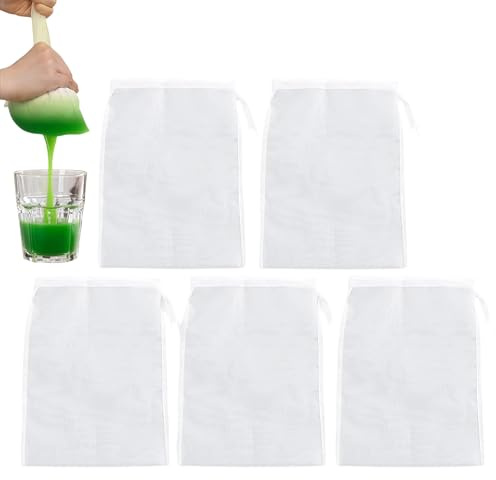 XIYING 5 Pcs Nut Milk Bag, Cheesecloth for Straining, Straining Cloth, Muslin Strainer Bags for Cooking with Drawcord, Fine Mesh Filter Bags for Nut Milk, Juice, Yogurt & Culinary Use (20 * 30cm)