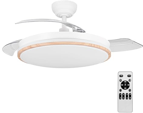 Casa Shop Ventilador con Luz LED 72W 50CM de 7590lm, Motor DC, temporizador, 6 velocidades, aspas retráctiles, CCT, función verano-invierno Silencioso, Controlador Incorporado (Madera)