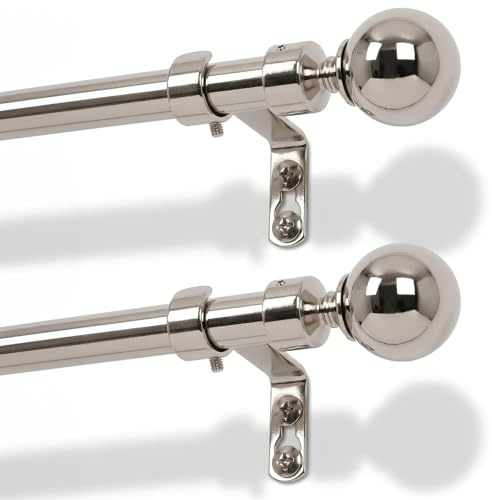 Harbour Housewares Extendable Metal Ball Curtain Pole Kit – 77 to 250cm – Brushed Nickel - 2 Pack - Telescopic, Eyelet & Ring Compatible, Brackets Included, Stylish Window Dressing