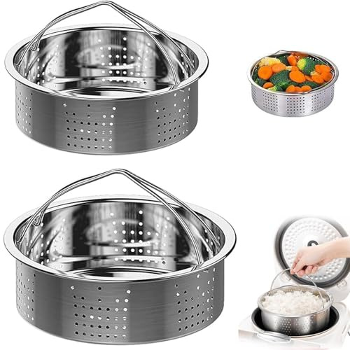 WEIWUXIAN 2 Pièces Panier à Vapeur en Acier Inoxydable 304, Insert pour Cuisson à Vapeur, Panier Autocuiseur avec Poignée, pour Marmites et Casseroles, pour Cuisson des Légumes, Riz (17cm, 21cm)