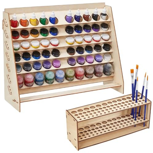 ORIGACH 2 Pcs Wooden Paint Organizer & Brush Holder | 6 Layers Paint Holder, Paintbrush Organizer with 67 Holes for Miniature Paint Brush Storage