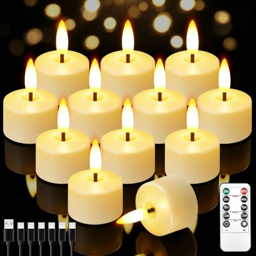 NRAVXAC Pillar LED Candles Flameless Tealight Flickering Battery Operated | Small Warm White Fake Tea Light for Living Room Bedroom Table Wedding Party Christmas Fireplace Lanterns for Outside(12 Pack)