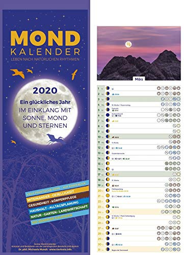 Mondkalender 2020 - Streifenkalender (15 x 42) - Wandplaner - mit 100-jährigem Kalender - viele praktische Tipps - Mond-Kalender: by Dr. phil. Michaela Mundt