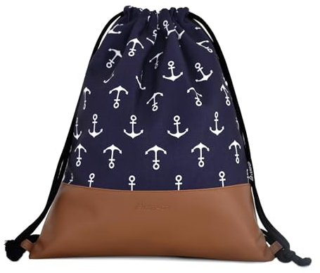 LEAPOP Turnbeutel Hipster Sporttaschen, Anchor Gym Sack Beutel Sportbeutel Tüte Rucksack mit Innentasche und Schlüsselbund (Marineblau Anchor)