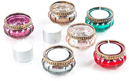 Logbuch-Verlag 6 kleine Teelichtgläser Teelichter aus Glas bunt orientalisch Tischdeko mini Geschenkidee Frau Geburtstag 6 cm