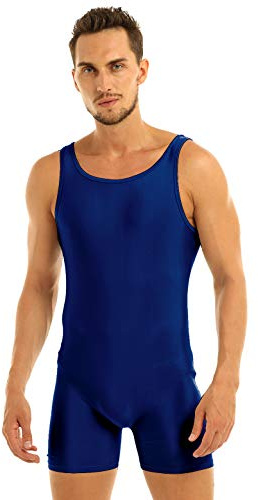 JEATHA Men's Wrestling Singlet One-Piece Sleeveless Boxers Leotard Bodysuit Wrestling Sport Jumpsuit Underwear Navy Blue L