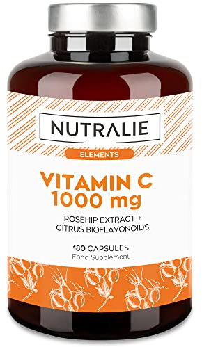 VITAMIN C 1000 mg mit Hagebutte + Ascorbinsäure + Bioflavonoiden - Laborgeprüft - 180 Kapseln - Nutralie