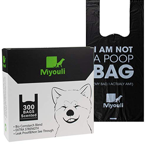 Miyouli 300 Stück Hundebeutel Biologisch Abbaubar,100% Auslaufsichere Extra Dicke Umweltfreundlich für Hunde Kotbeutel mit Henkel, Duft des Meereswindes
