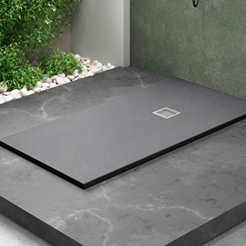 Plato de ducha Stone Coat - Carga Mineral con Resina recubierto de Gel Coat Válvula y Rejilla incluido. (80 x 120 cm, Gris Antracita)