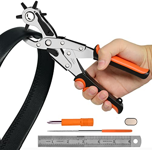 TOWOT Belt Hole Puncher Kit, Upgraded Version Leather Hole Punch for Belt, Saddles, Shoes, Fabric, DIY & Craft Projects, 6 Holes Heavy Duty Rotary Puncher, Easily Punches Perfect Round Holes