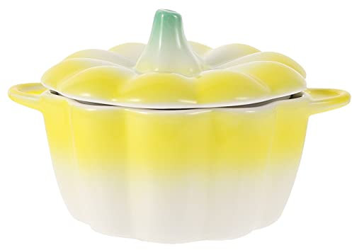 Cabilock 1pezzi Ciotola Creativa Forma Di Zucca Ceramica Con Coperchio Utensile Da Dessert Chic Per Casa e Ristorante Giallo