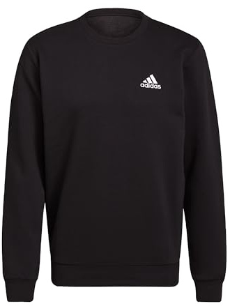adidas Men's FEELCOZY ESSENTIALS FLEECE SWEATSHIRT , Black / White, M