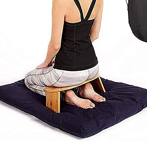 KRASS Faltbare Meditationsbank, Einfacher Yoga-Hocker, Perfekter Kniehocker, Ergonomische Bambus-Yoga-Bank – Inklusive Tragetasche,Collector88