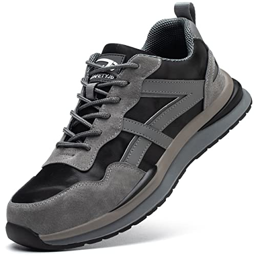 Micoklinlin Scarpe da lavoro uomo scarpe antinfortunistiche leggere impermeabili antiscivolo scarpe con punta in acciaio per saldatori, grigio., 43.5 EU