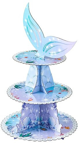 Soleebee Tortenständer aus Karton, 3 Etagen Cupcake Ständer Dessert Turm Halter Muffinständer Partyzubehör für Geburtstag Hochzeit Party Kuchen Torten Brötchen Etagere (1 Stück, Meerjungfrau B)