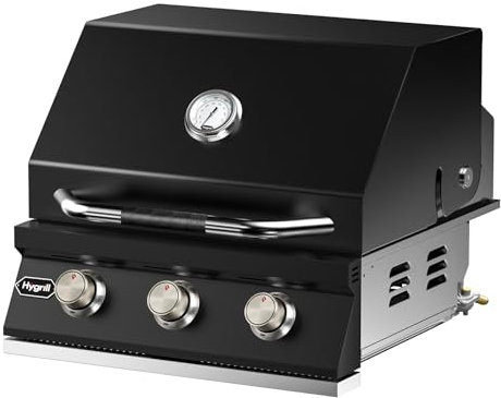 Hygrill Heavy Duty 3-Burner Built In Grill for Natural Gas, Stainless Steel Outdoor Kitchen Grill Head, Black