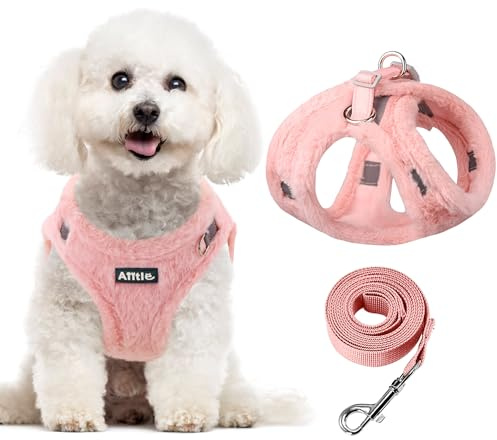 AIITLE Hundewesten-Geschirr- und Leinen-Set – verstellbare Plüsch-Welpenweste mit Sicherheitsschnalle – Haustiergeschirr für kaltes Wetter für den Innen- und Außenbereich Reines Rosa XXXS