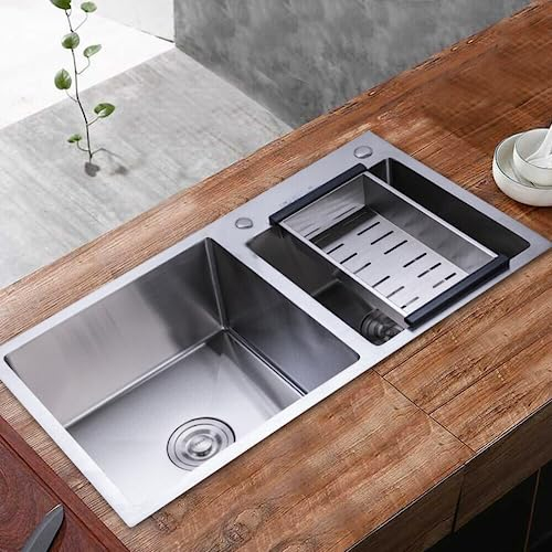 Einbauspüle Doppelspüle Küchenspüle Edelstahl Spülbecken mit Drainer Spüle, Abtropfkorb und Abfallfilter, für eder Küche, Bar, Restaurant, Konditorei, Reinraum, 78 * 43 * 21cm, Silber