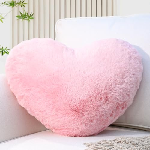 Yhoelata Herzkissen, Rosa Herzform Kissen Kuschelkissen, Love Zierkissen Aesthetic, Plüsch Kissen für Wohnzimmer Sofa Schlafzimmer Bett, Geschenk 26x36 cm