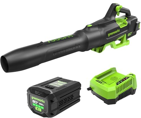 Greenworks 80V (700 CFM / 170 MPH) Brushless Cordless Leaf Blower, Commercial-Grade Power, 40-Min Rapid Charger for Wet Leaves, Heavy Debris, Gravel and Driveway Snow, Includes 2.5Ah Battery & Charger