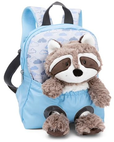 NICI barnryggsäck blå 2 i 1 med gosedjur tvättbjörn 25cm - Kindergarten ryggsäck flickor & pojkar - Mjukt ryggparti & justerbara remmar - 49844