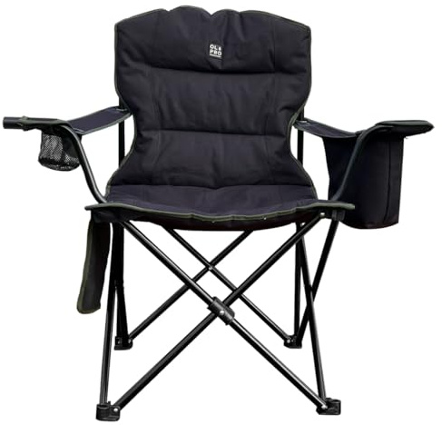 OLPRO Henwick Padded Folding Camping Chair – Heavy Duty Outdoor Chair with Built-In Cooler Bag, Cup Holder & Storage Pocket – Portable Camp Chair for Camping, Garden, Festivals & Beach