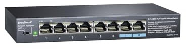 BrosTrend Switch Ethernet 2.5 Gigabit 8 Porte Unmanaged, Sdoppiatore LAN Hub Ethernet Switch 2,5Gb, VLAN & Statico Aggregazione di Link, Senza Ventola, Plug e Play, Montaggio Desktop, Garanzia a Vita