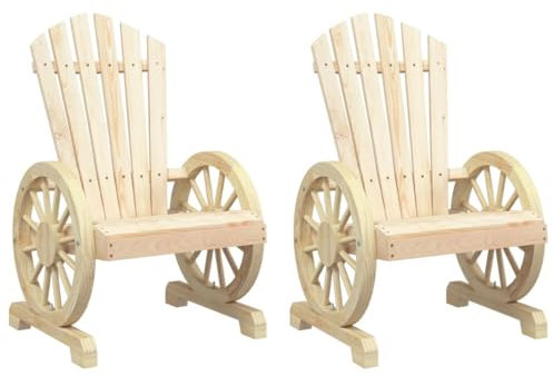 vidaXL Adirondack Gartenstühle 2 STK., Gartenstuhl mit Wagenräder-Design, Gartensessel Stuhl für Garten Terrasse Balkon, Sessel Stuhlset Gartenmöbel, Landhausstil, Massivholz Tanne