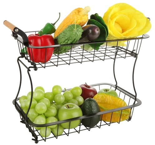 ASelected 2 Tier Fruit Basket Detachable Fruit Holder Rack Fruit Baskets For Kitchens For Holding Fruit, Vegetables, Snacks, Cupcakes (Black)