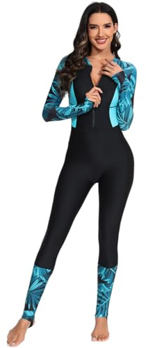 Odizli Modest Swimwear Women Long Sleeve Zip Up One Piece Boyleg Swimsuit Swimming Costume Ladies Muslim Islamic Full Body Burkini Neoprene Rash Guard Surf Bathing Wet Suits Wetsuit Black Green L