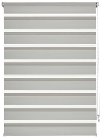 GARDINIA EASYFIX Doppelrollo mit Montageschiene, Duo-Rollo, Seitenzugrollo, Transparente und blickdichte Streifen, Stufenlos verstellbar, Grau, 120 x 150 cm