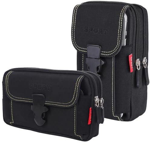 Gürteltasche Herren Klein 2 Stück Handy Gürteltasche, Taktische Hüfttaschen, Multifunktionale Bauchtasche, Outdoor Handytasche für Camping Wandern Radfahren Klettern und Reisen(Schwarz)