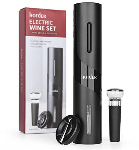 hotder Electric Red Wine Bottle Opener - Electric Corkscrew with Foil Cutter, Vacuum Stopper for Wine Lovers