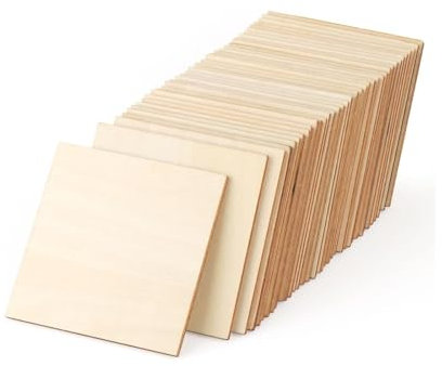 50Pcs Poplar Wood Sheets, 100x100x3mm Natural Slices Wooden Sheets, Unfinished Wood Pieces, Square Blank Wood, Wooden Squares Cutouts, for Woodcraft Model DIY Crafts Engraving Coasters Painting