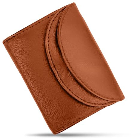 FLEXIBILITE® Kleines Portemonnaie Damen Leder – Mini Geldbörse Herren mit RFID Schutz – (9,0 x 7,0 x 2,0 cm BxHxT) – Kleine Geldbörse mit 2 Kartenfächern & Münzfach – Kinderportmonee Jungen – Cognac