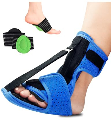 CHONGNI Plantar Fasciitis Night Splints: Upgrade Adjustable Breathable Night Splints for Plantar Fasciitis Support with Arch Support, Relief Achilles Tendonitis Foot Drop Heel Pain, Day&Night (Blue)