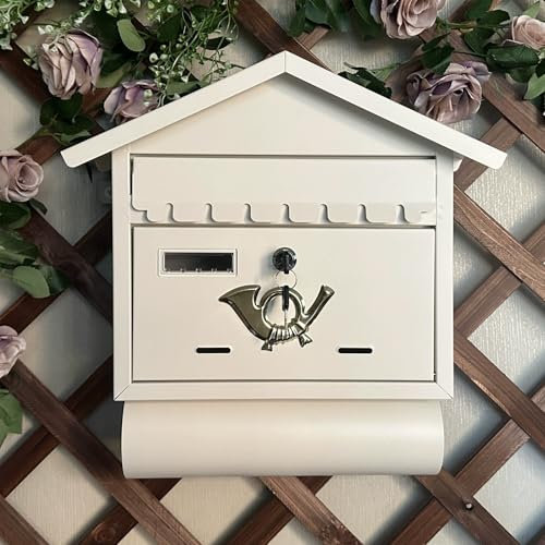 YZMJXNYY Briefkasten mit Zeitungsfach, Postkasten, Briefkästen, Standbriefkasten, Wandbriefkasten mit 2X Schlüssel, Einfache Montage, Großes Fassungsvermögen, Wetterfest - Design(White)