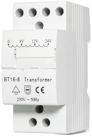 Klingeltrafo 8-24V Klingeltrafo Hutschiene 230V auf 12V 8V 24V, SOARFLY Klingel Transformator Passt auf Genormte Hutschiene, Klingel Trafo für max. 8VA