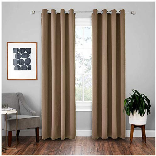 Superweicher Verdunkelungsvorhang mit Ösen, wärmeisoliert, für Schlafzimmer, Wohnzimmer, Kinderzimmer, geräuschreduzierende Vorhänge, extra breit, Khaki, 140 x 240 cm
