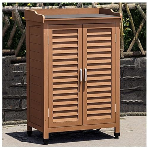 Outdoor Wooden Potting Bench Table with Waterproof Tool Shed Shelves and Patio Storage Cabinet Garden Workstation Furniture