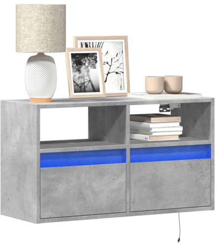 ShGaxin 852330 Meuble TV mural avec lumières LED Gris béton 80 x 31 x 45 cm